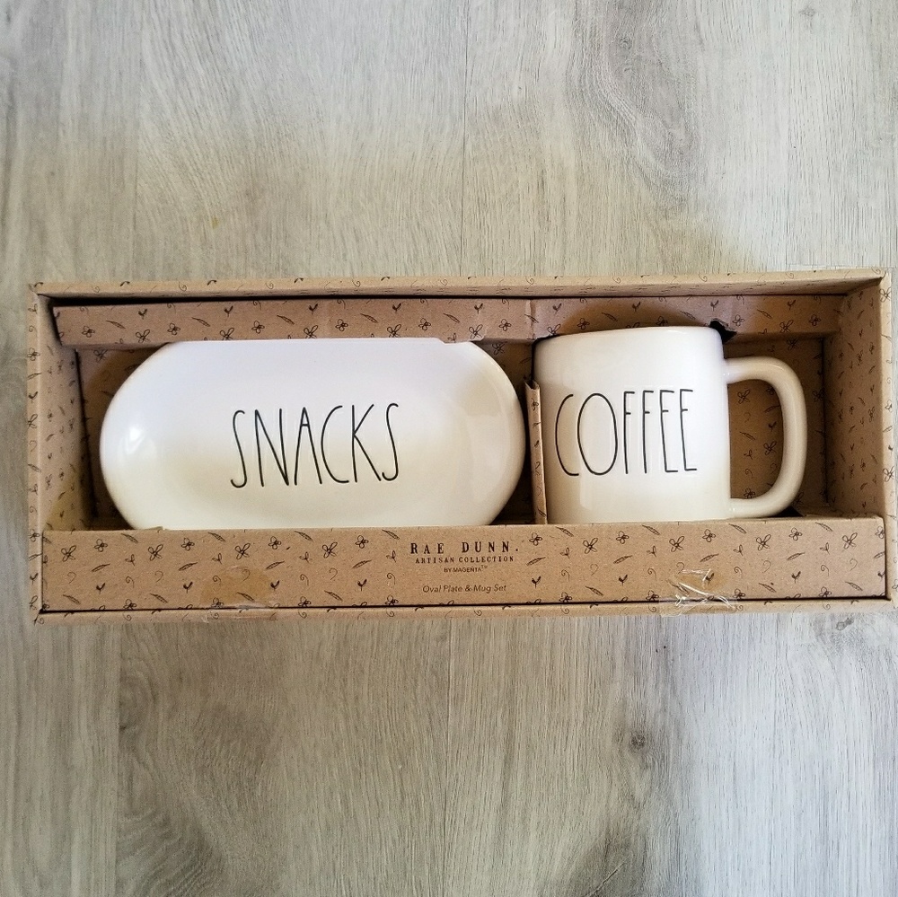 Rae Dunn SNACKS Oval Plate and COFFEE Mug Set - Picture 5 of 7